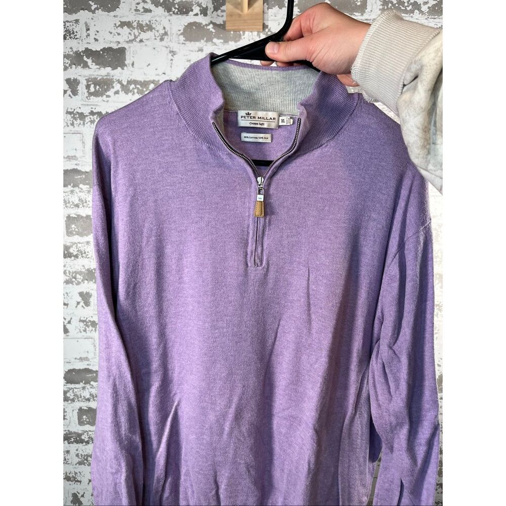 Peter Millar | men purple silk cotton blend crown cloth 1/4 zip sweater